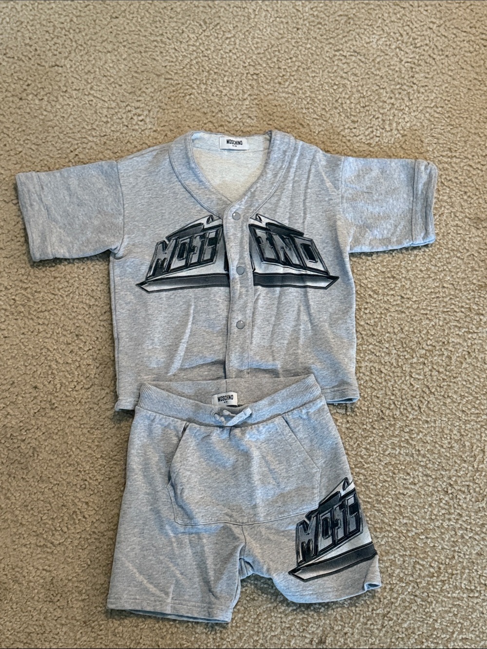 Moschino Grey Graphic Button-Front Top & Shorts Set